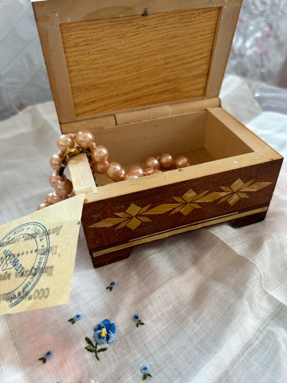 Handcrafted Wooden Inlay Jewelry Box - Brown & Natural Wood